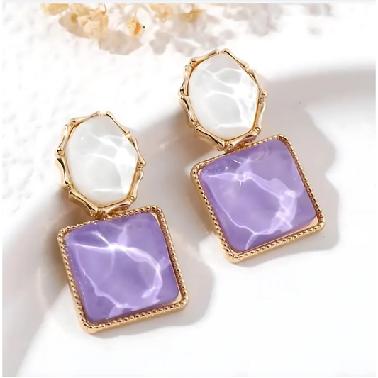 Gold Tone Irregular White Purple Dangles