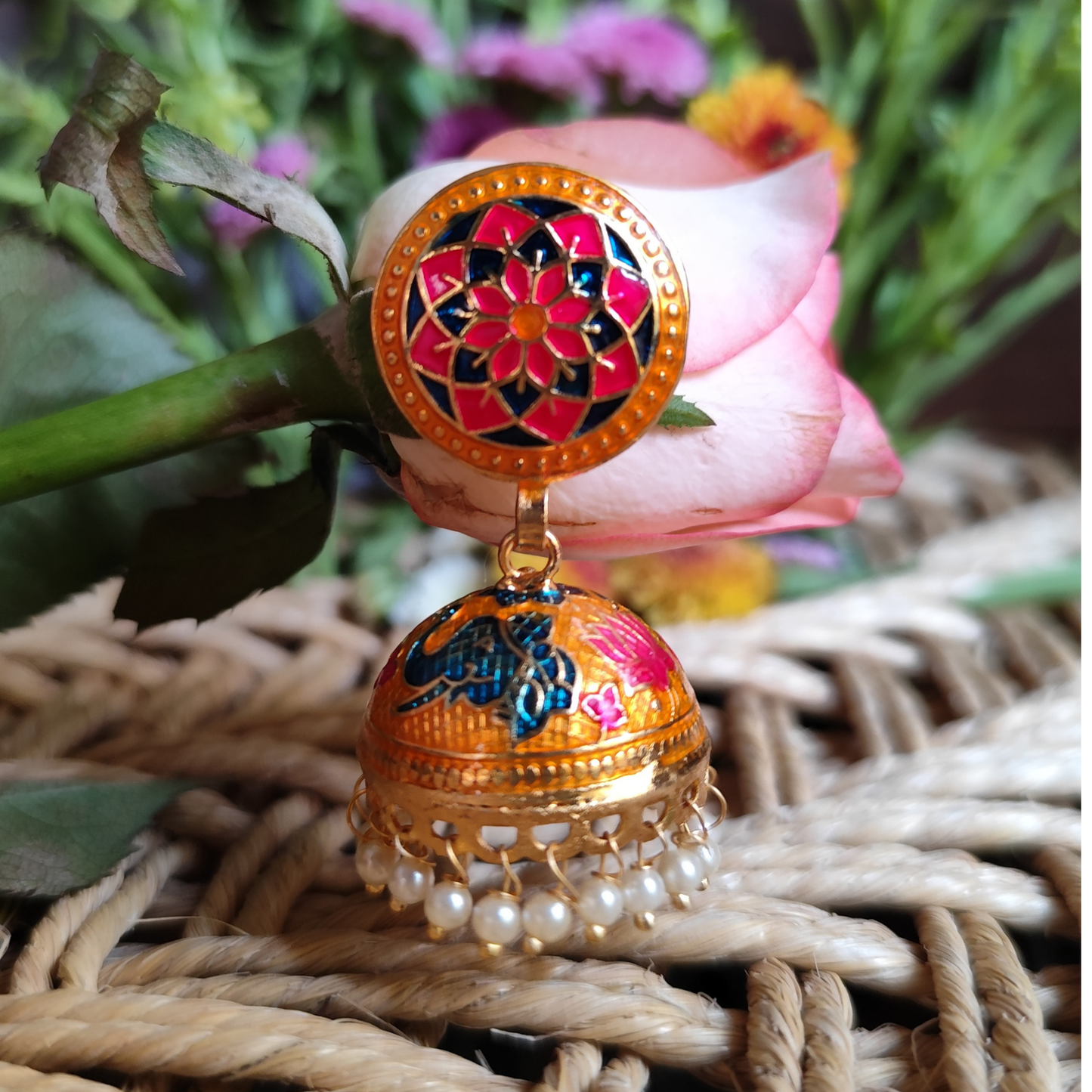 Golden Meenakari Jhumki for Traditional and Ethnic look