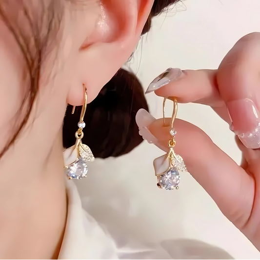 Sparkling White Petal Crystal Drop Earrings