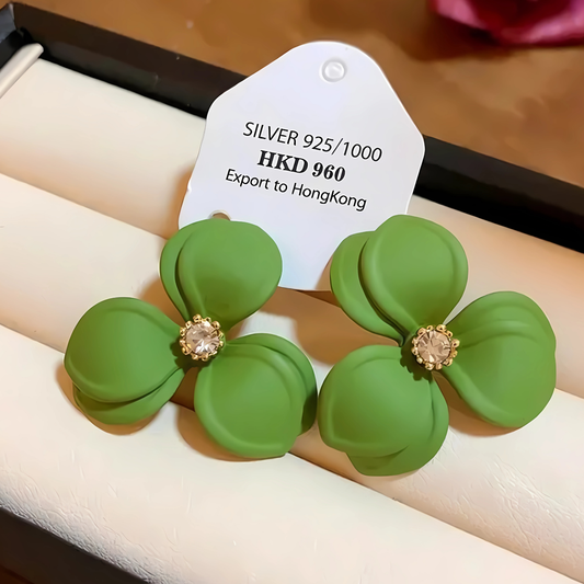 Elegant Gold Tone Pave Crystal Flower Teardrop Dangles