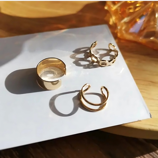 Silver Double Band Ear Cuff Chain Hoop Set