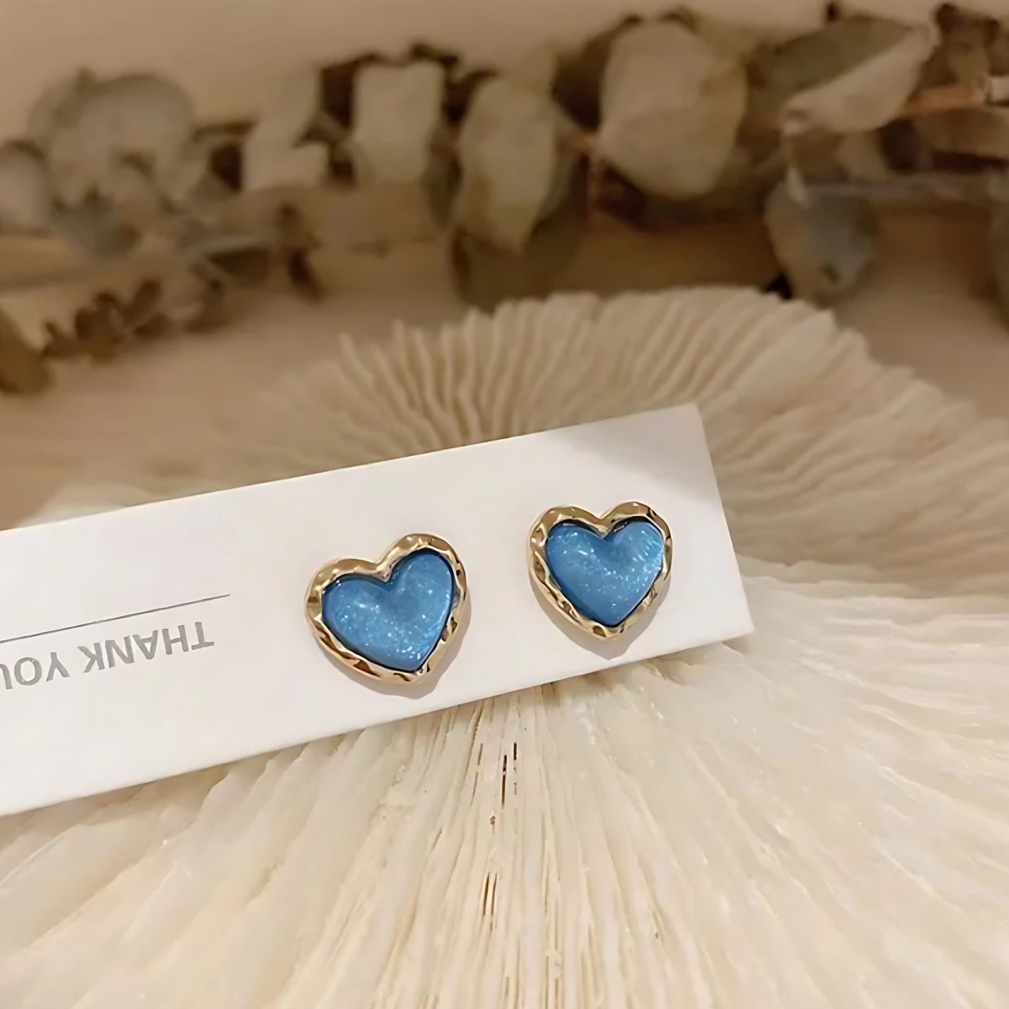 Minimalist Gold Tone Light Blue Enamel Heart Studs