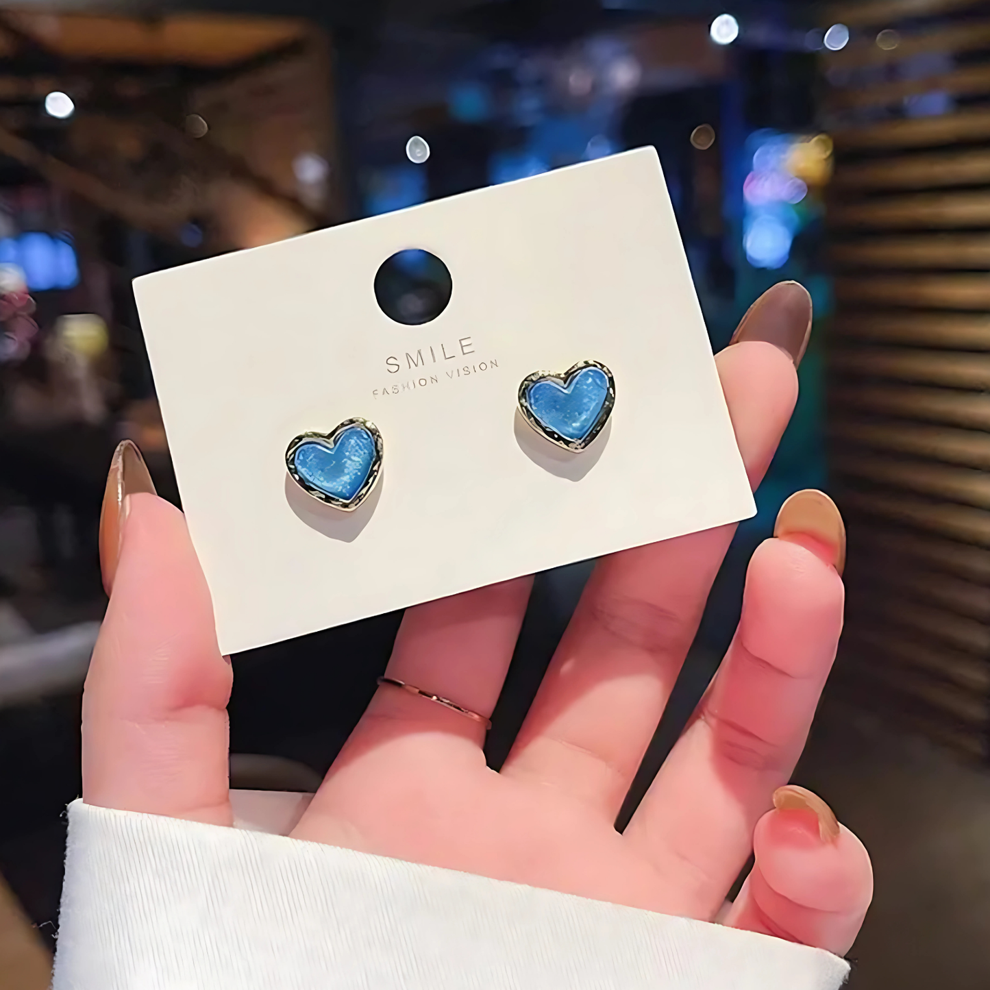 Minimalist Gold Tone Light Blue Enamel Heart Studs