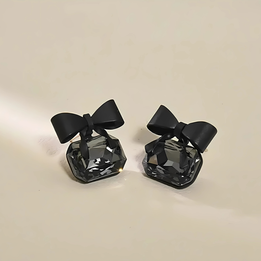 Stunning Black Bow Shape Crystal Stud Earrings