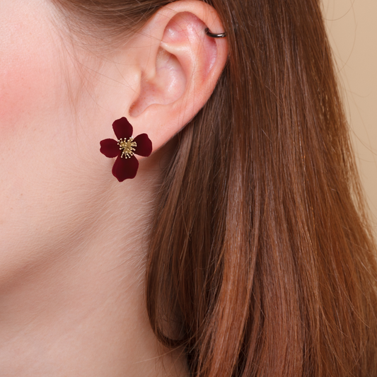 Red 4 Petals Korean Earrings for Office Wear, Casual Wear and daily wear