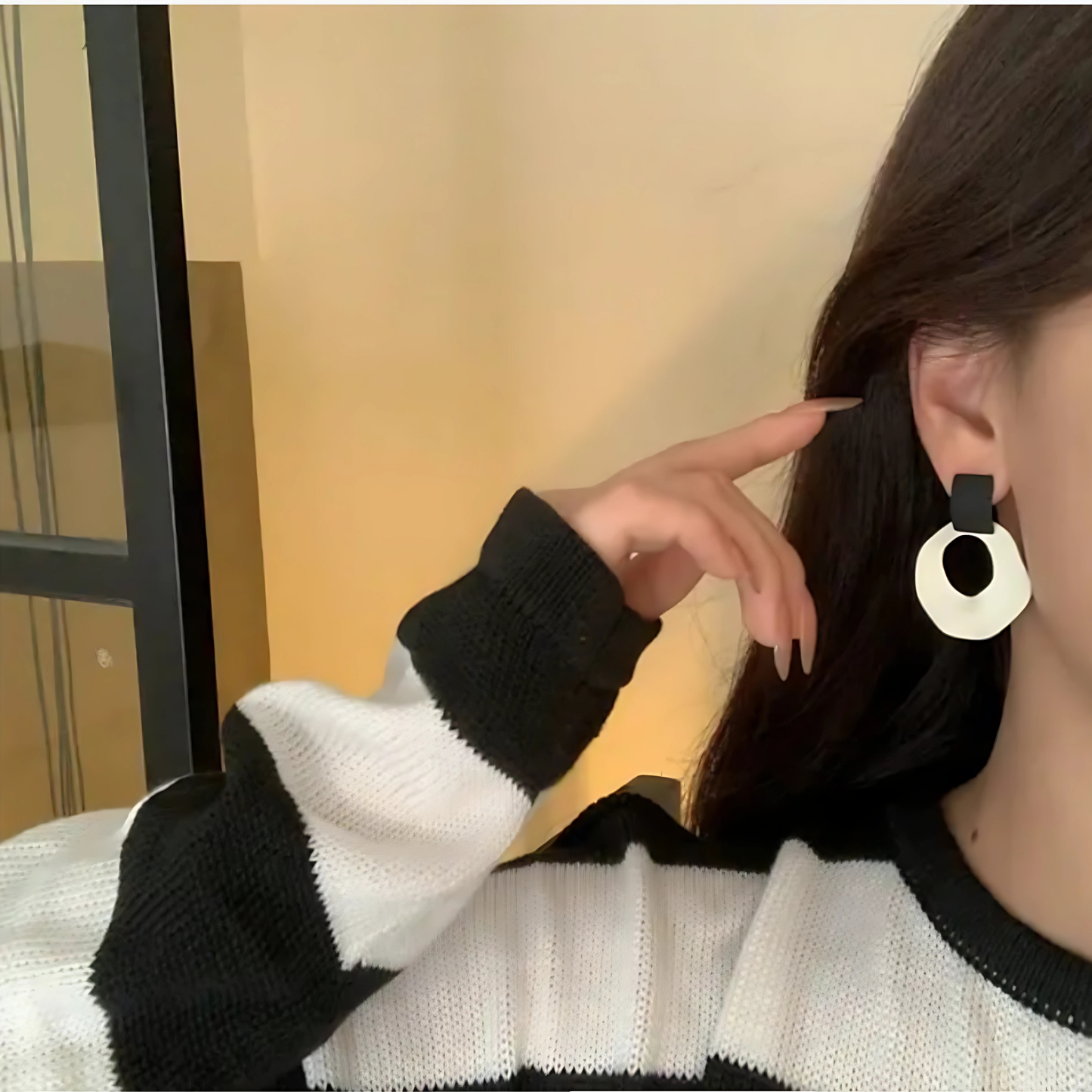 Asymmetrical Black White Earrings