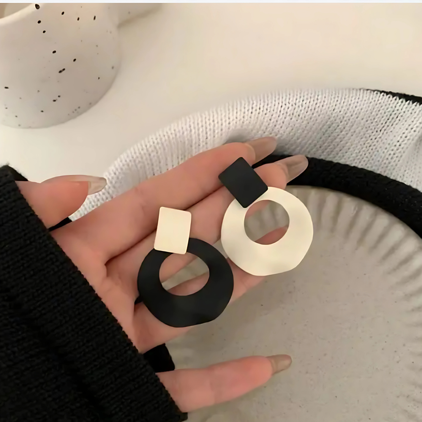 Asymmetrical Black White Earrings