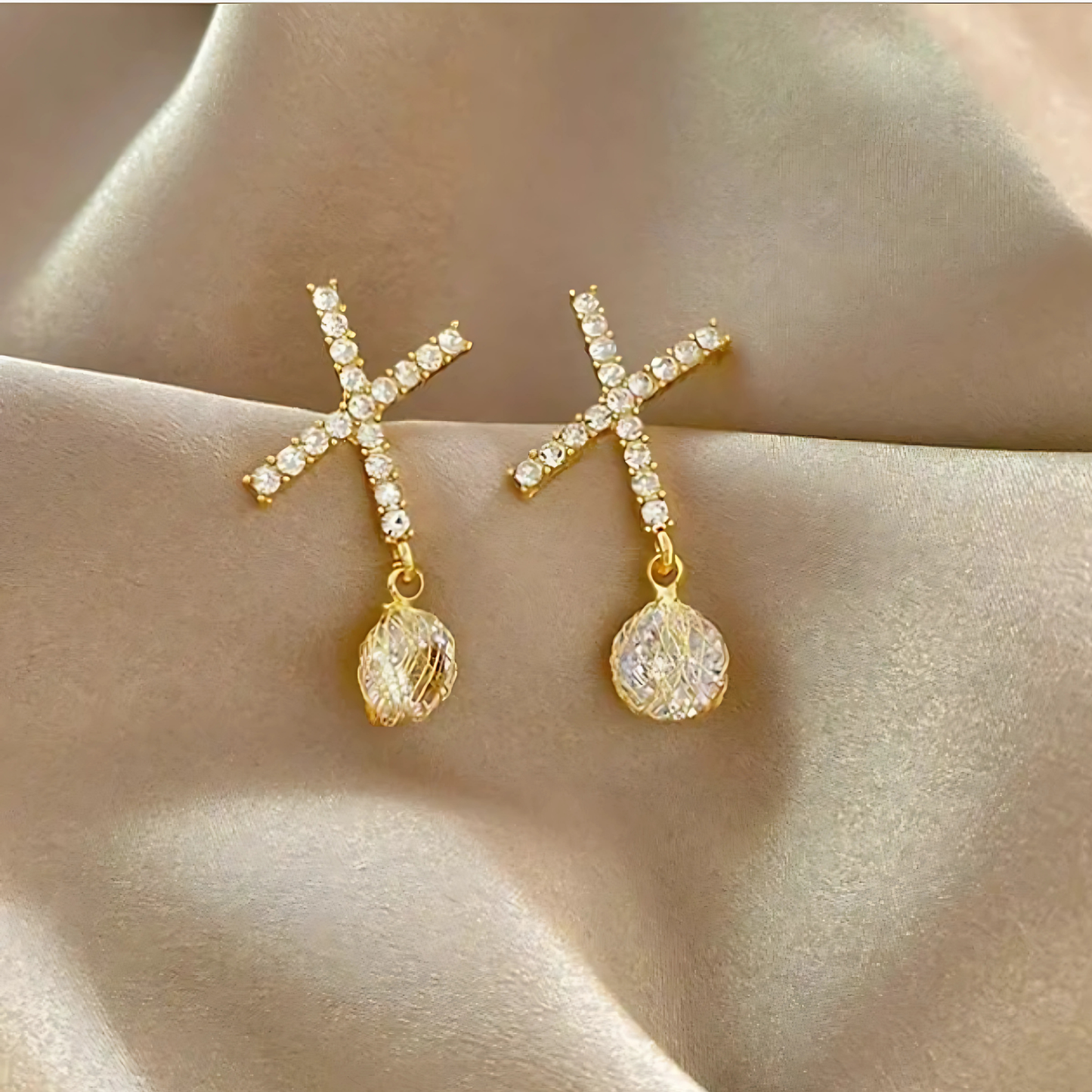 Golden Cris Cross Drop Earring