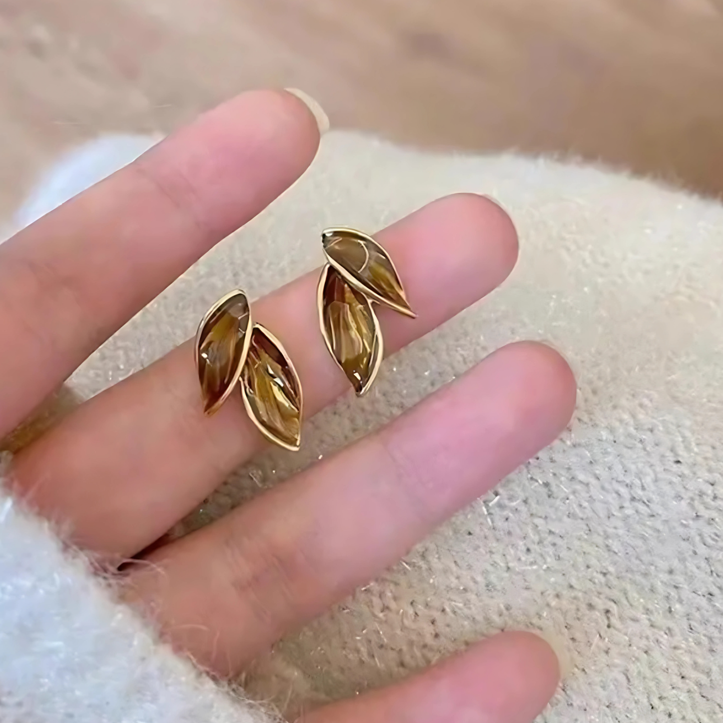 Modern Leaf Stud Earrings Brown