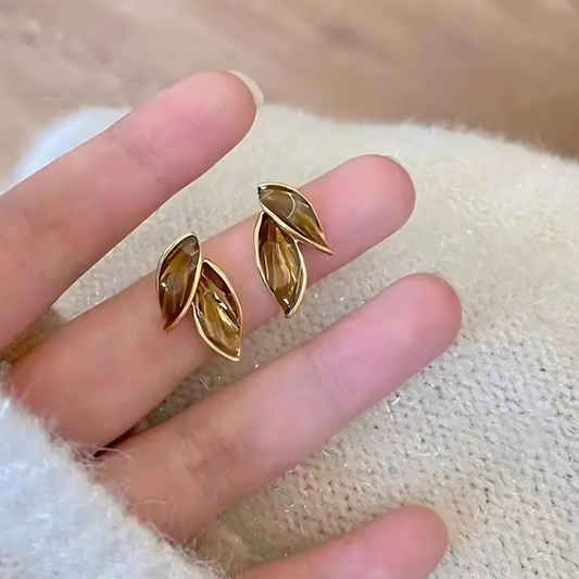 Modern Leaf Stud Earrings Brown