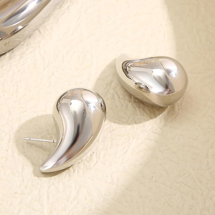 Silver Metallic Shine Drop Stud Earrings