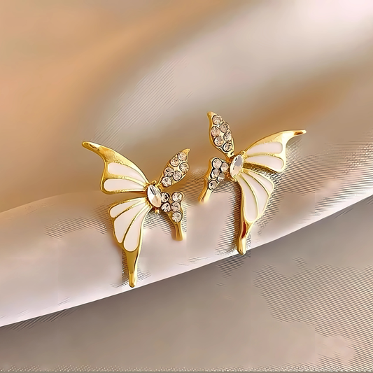 Chic White Enamel Butterfly Earrings