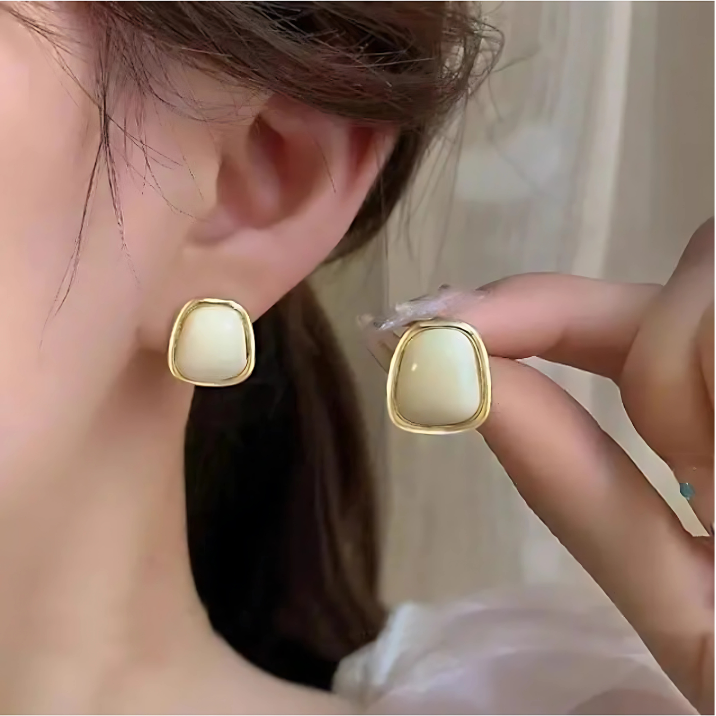 Off White Square Stud Tops for Office Wear