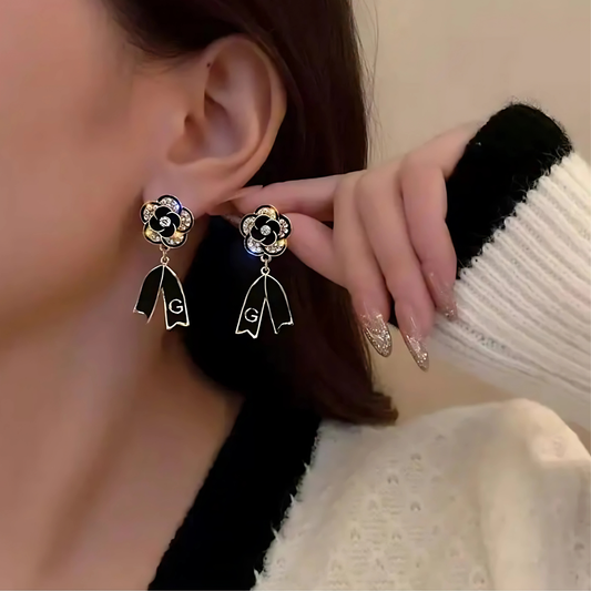 Fashion Gold Black Dangle Earrings