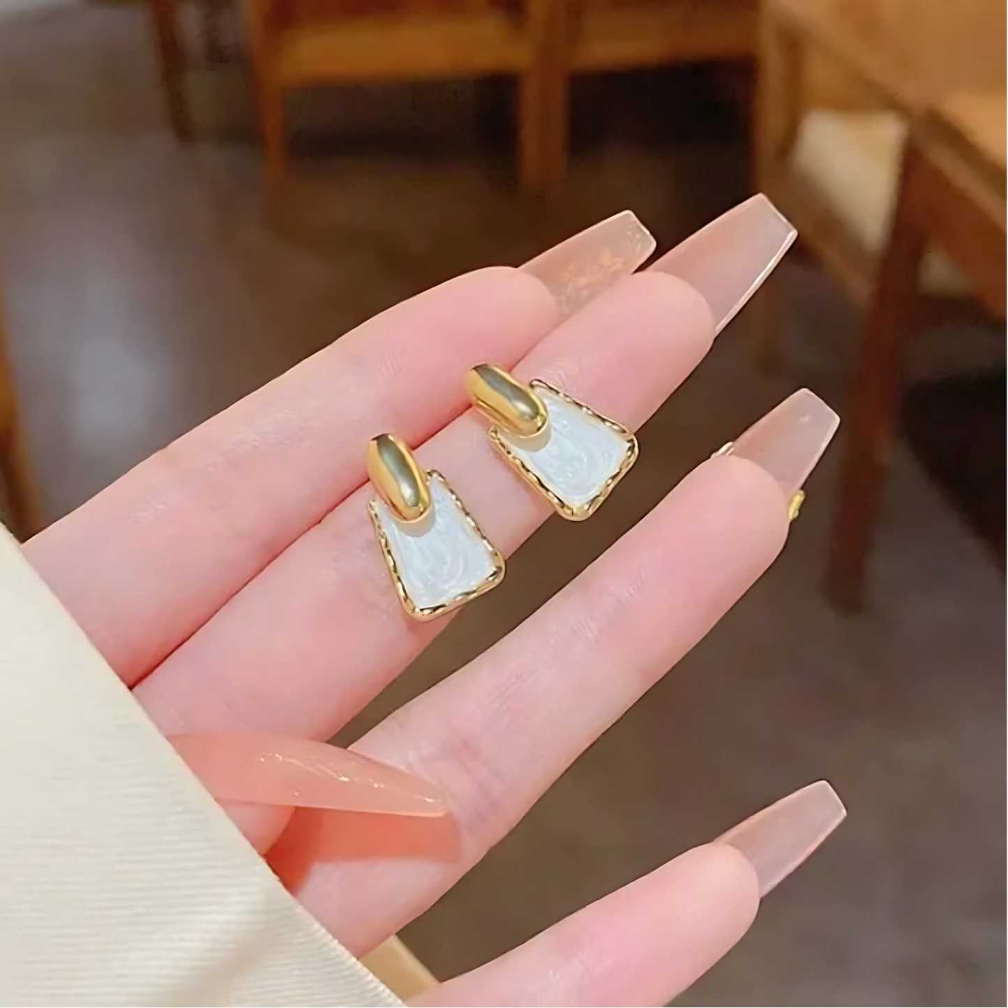 Gold Outline White Abstract Studs