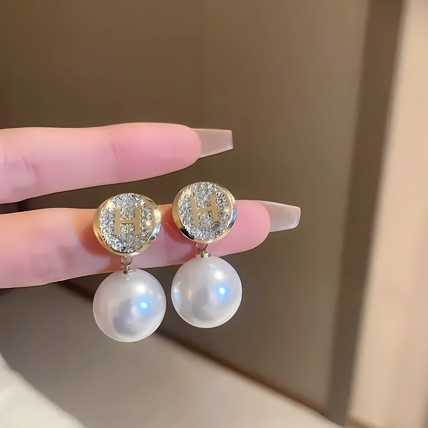 Letter H Pearl Dangle Earrings