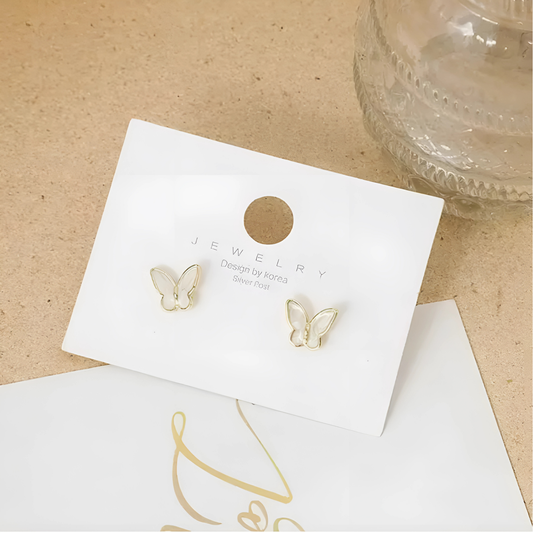 Cute White Butterfly Small Size Korean Earrings for College Girls