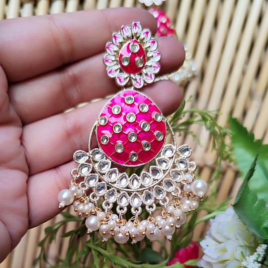 Rani Pink Meenakari Hanging Earrings for Indian Traditional Wear