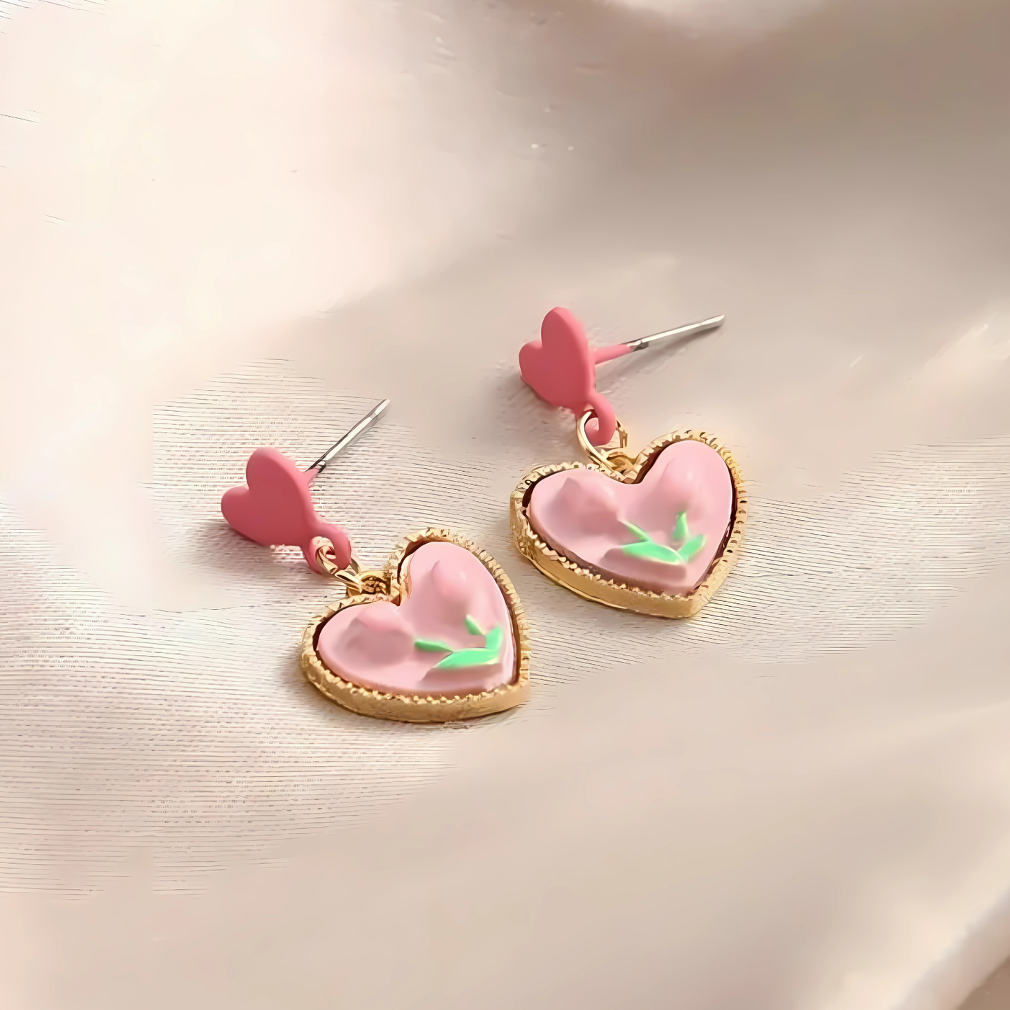 Pastel Pink Heart Dangle Earrings