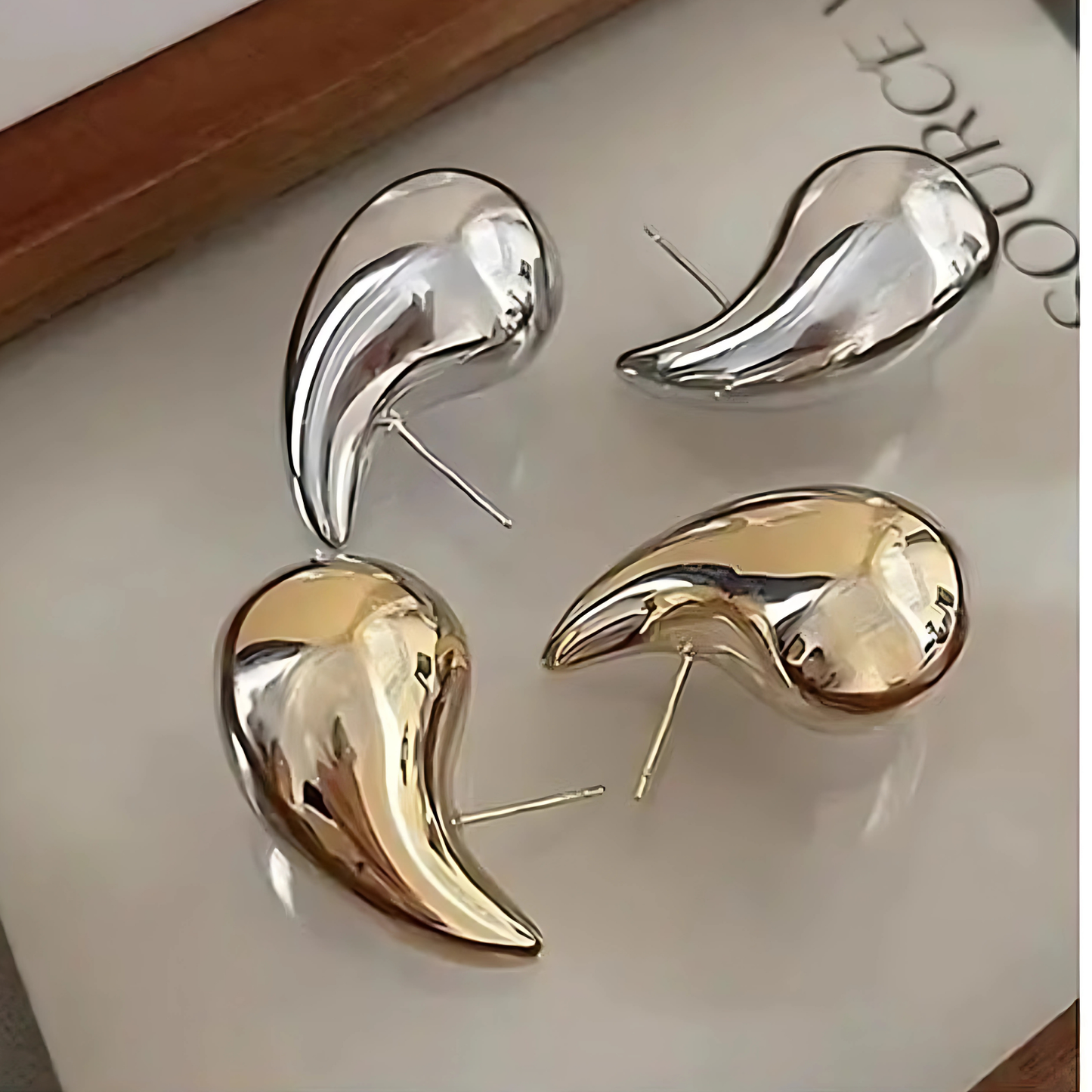 Gold Metallic Shine Drop Stud Earrings