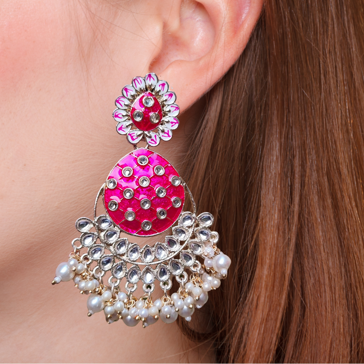Rani Pink Meenakari Hanging Earrings for Indian Traditional Wear