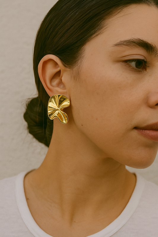 Anti Tarnish Sculpted Gold Petal Stud Earrings - Modern Artistry by Kurlywurly