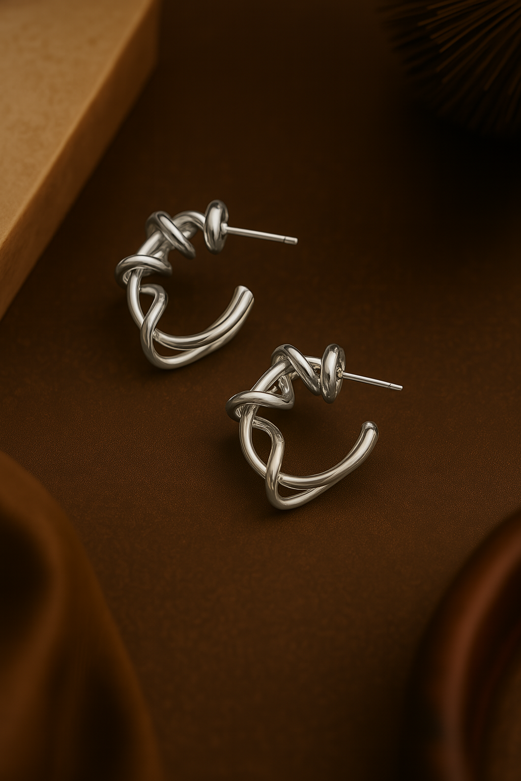 Silver-plated Anti-Tarnish Hoop Earrings with Unique Twisted Knot Design for Women