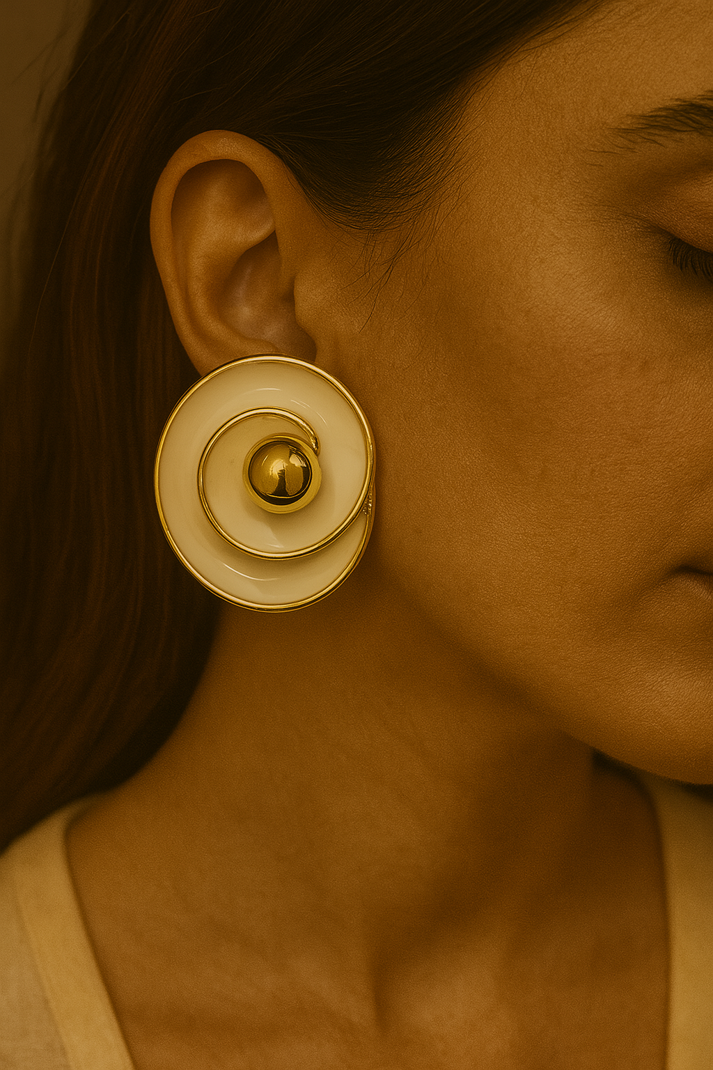 Chic Swirl Design Ivory and Gold Fashion Earrings