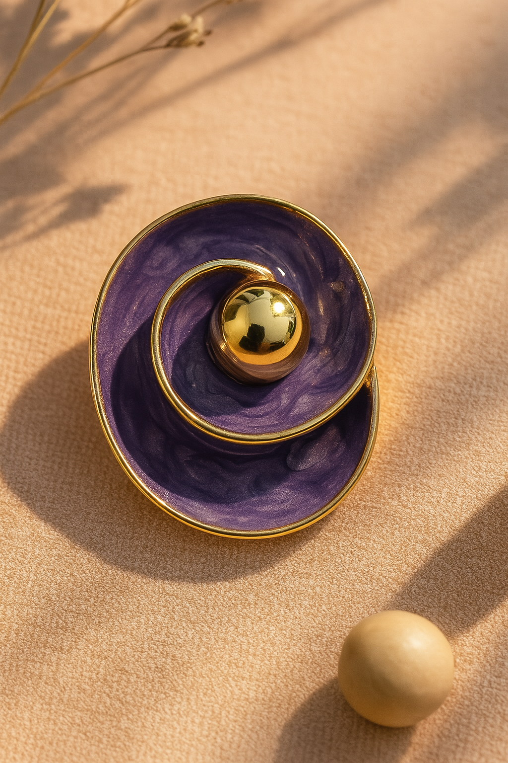 Unique Purple Enamel Gold Ball Accent Stud Earrings