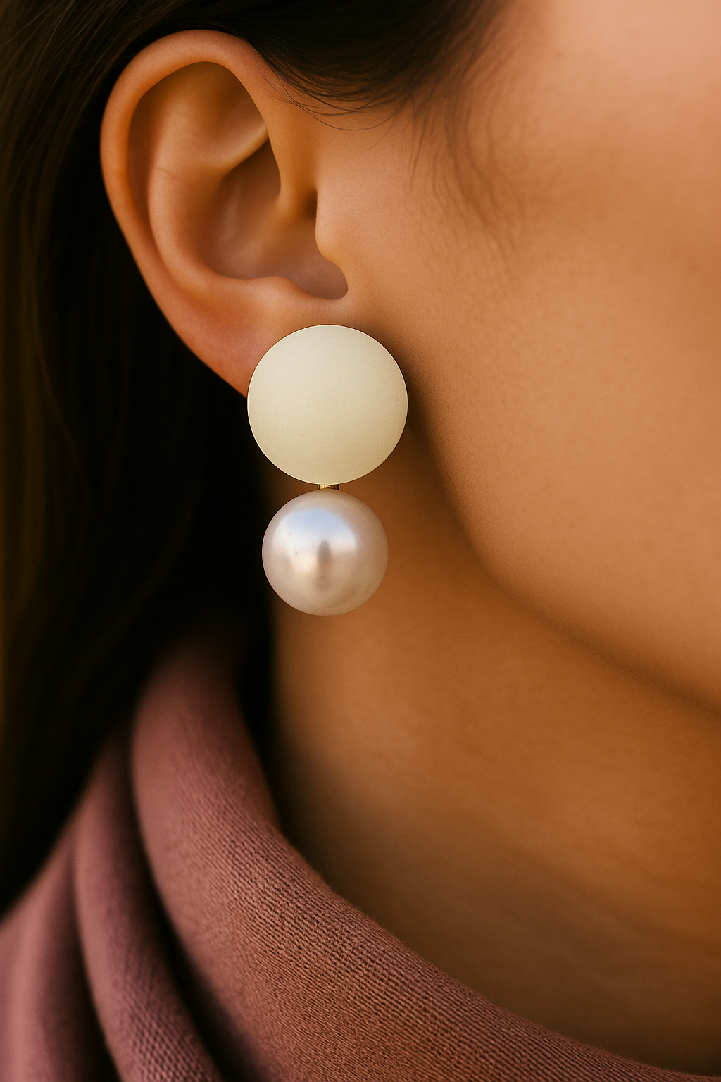 Cream polymer clay and pearl drop earrings – minimalist handmade earrings for girls and teens