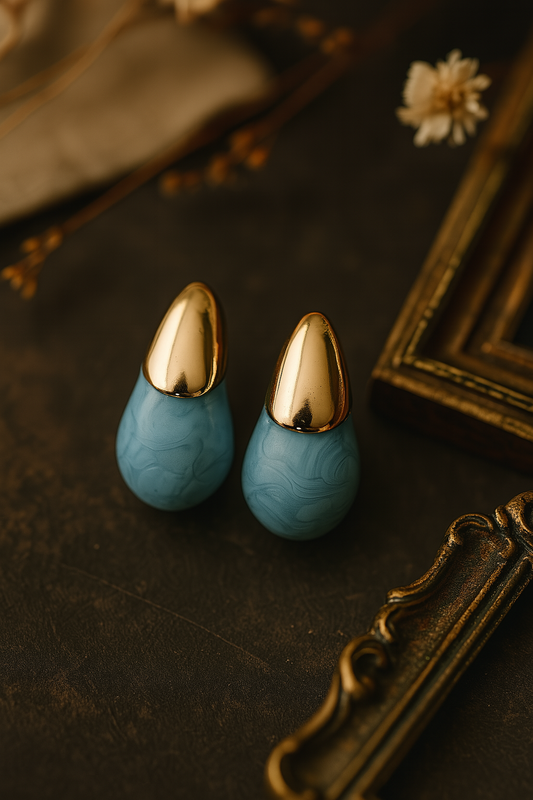 Elegant gold and blue seedling-shaped earrings – minimalist drop earrings for festive and everyday wear