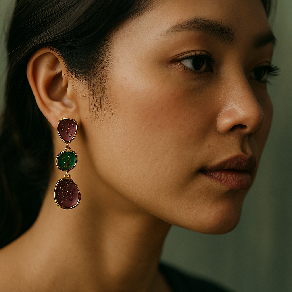 Elegant maroon and green Meena work earrings – artisanal enamel jewelry for weddings and celebrations