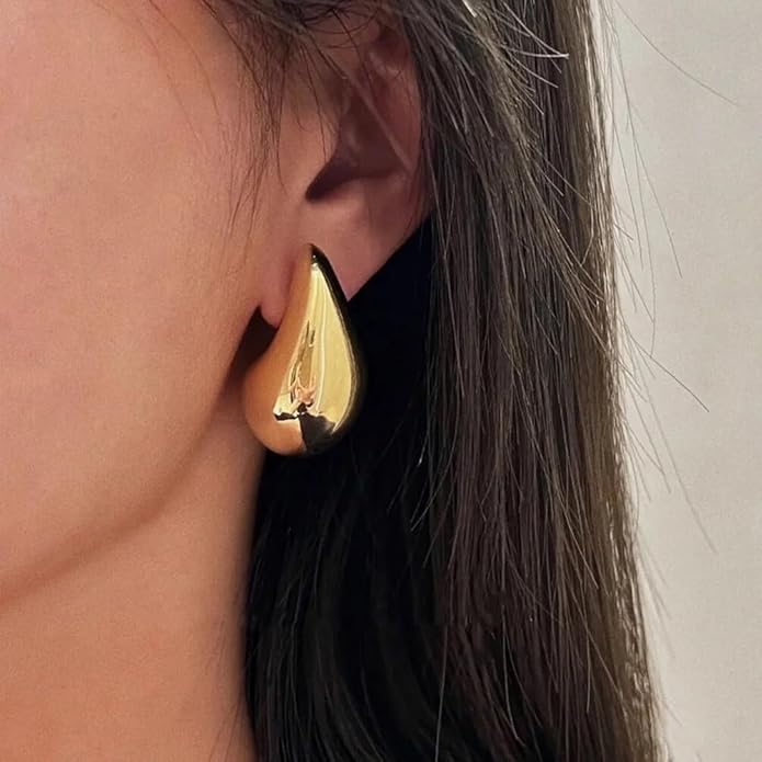 Gold Metallic Shine Drop Stud Earrings