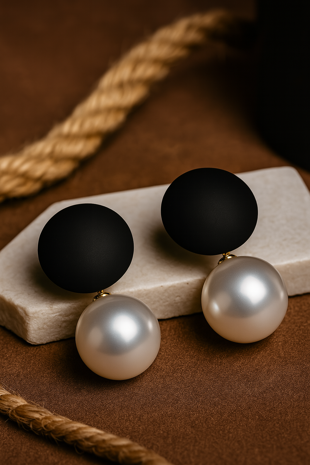 Modern black matte stud pearl drop earrings – chic dual-tone statement jewelry for women