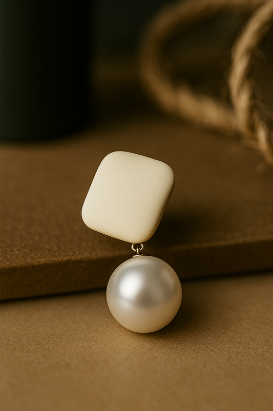 Polymer clay ivory top pearl drop earrings – lightweight modern dangle earrings for everyday wear