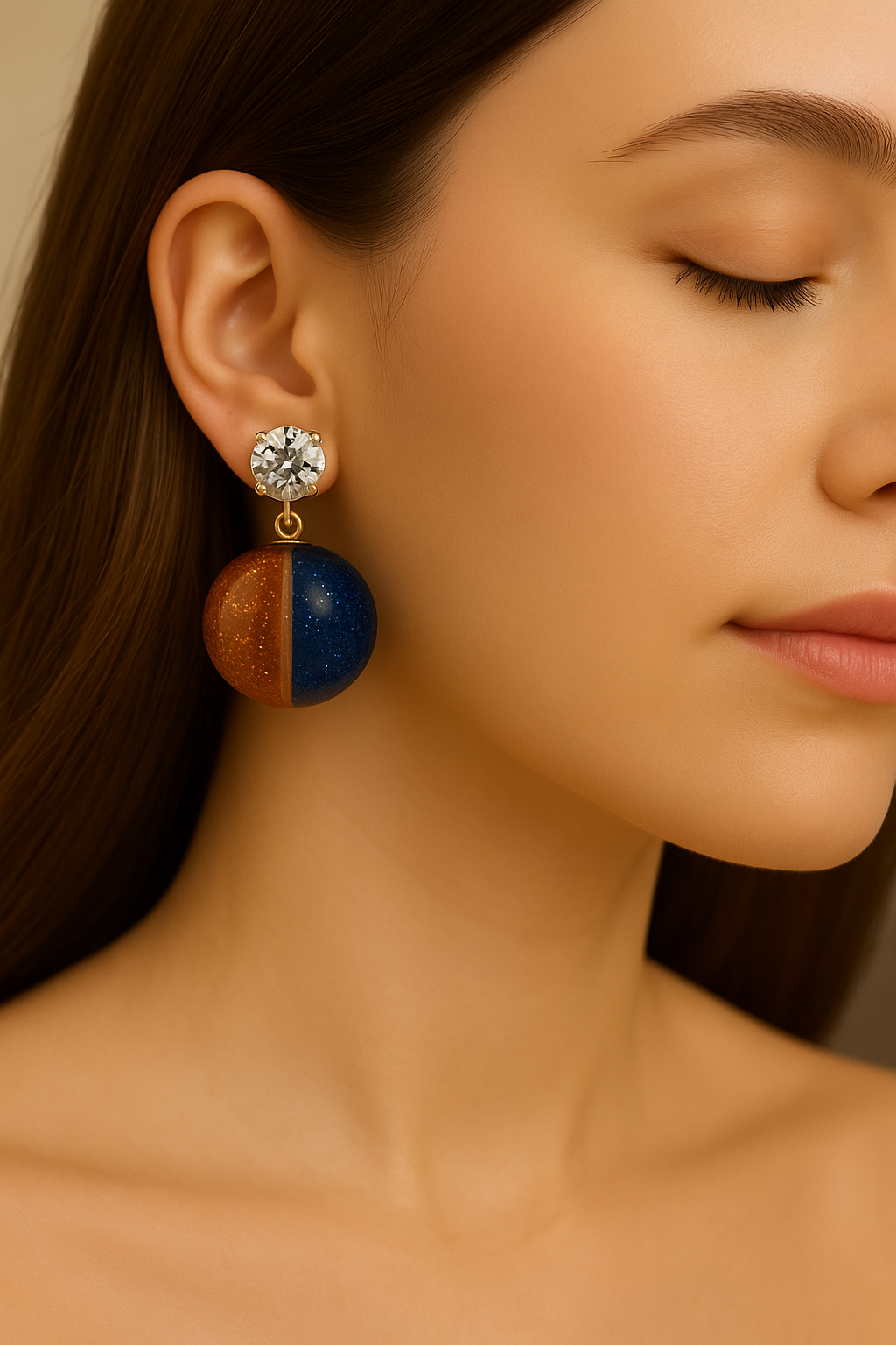 Unique Blue and Orange Ball Dangle Earrings for Women