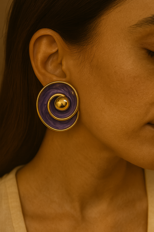 Chic Swirl Design Purple and Gold Fashion Earring