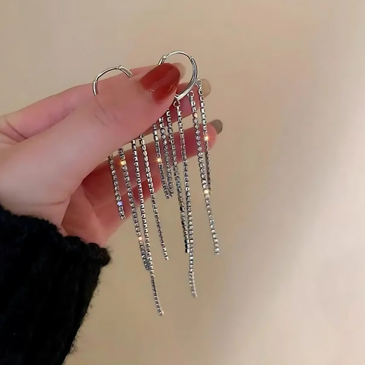 Silver Tone Multi Strand Rhinestone Tassels