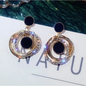 Gold Tone Black Circle Rhinestone Dangles