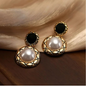 Gold Tone Textured Black Pearl Dangles