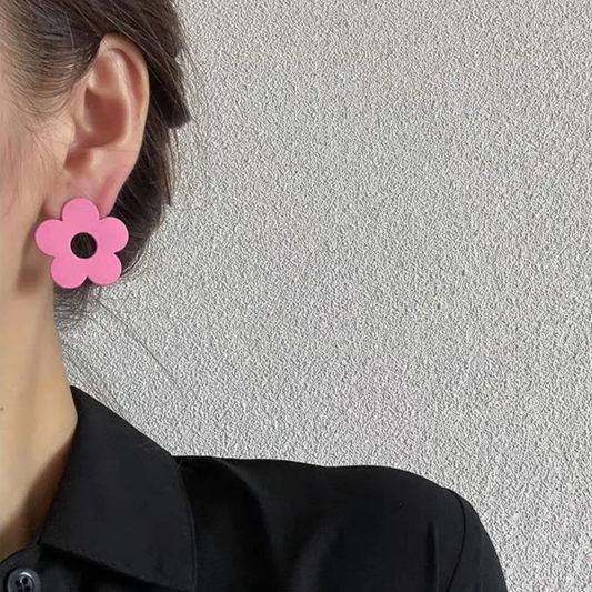 Matte Pink Flower Stud Earrings