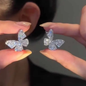 Silver Tone Pave Glitter Butterfly Studs
