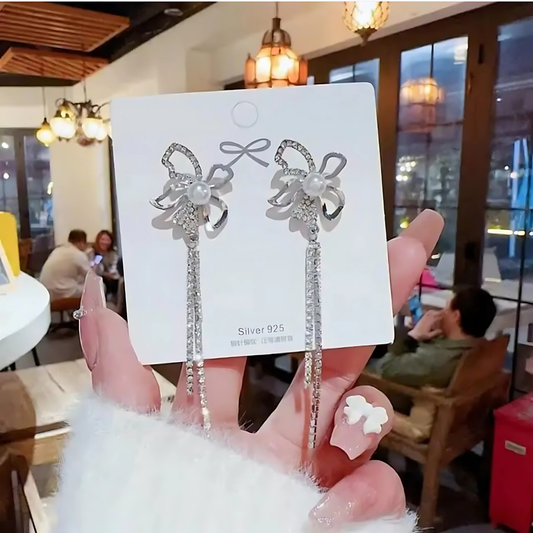 Silver 925 Crystal Flower Pearl Tassels