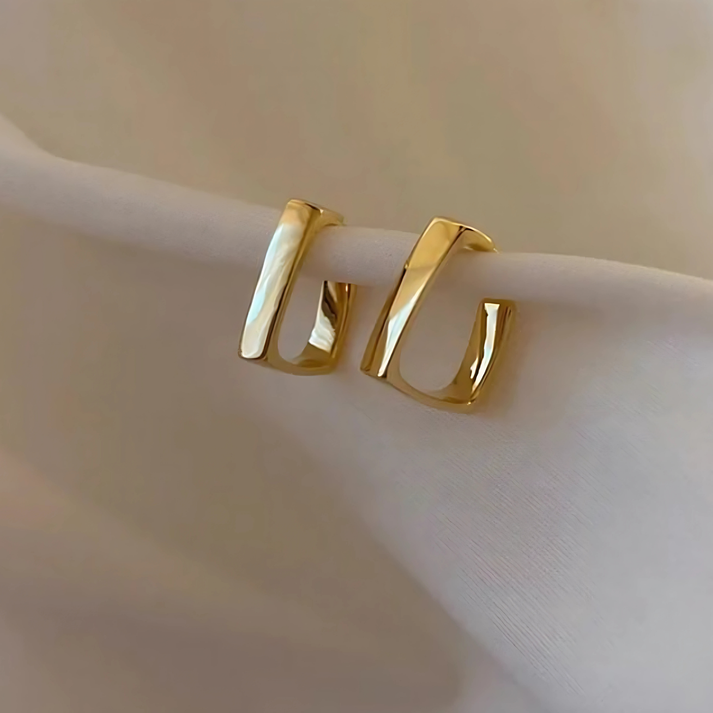 Gold Tone Rectangular Hoop Earrings