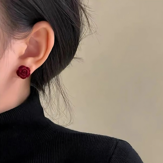 Floral Stud Earrings Red Velvet