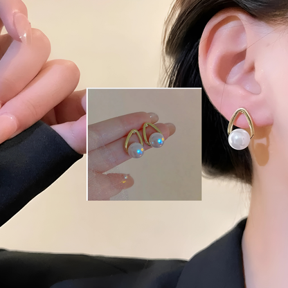 Gold Tone White Iridescent Pearl Studs