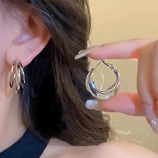 Silver Tone Interlocking Triple Hoops