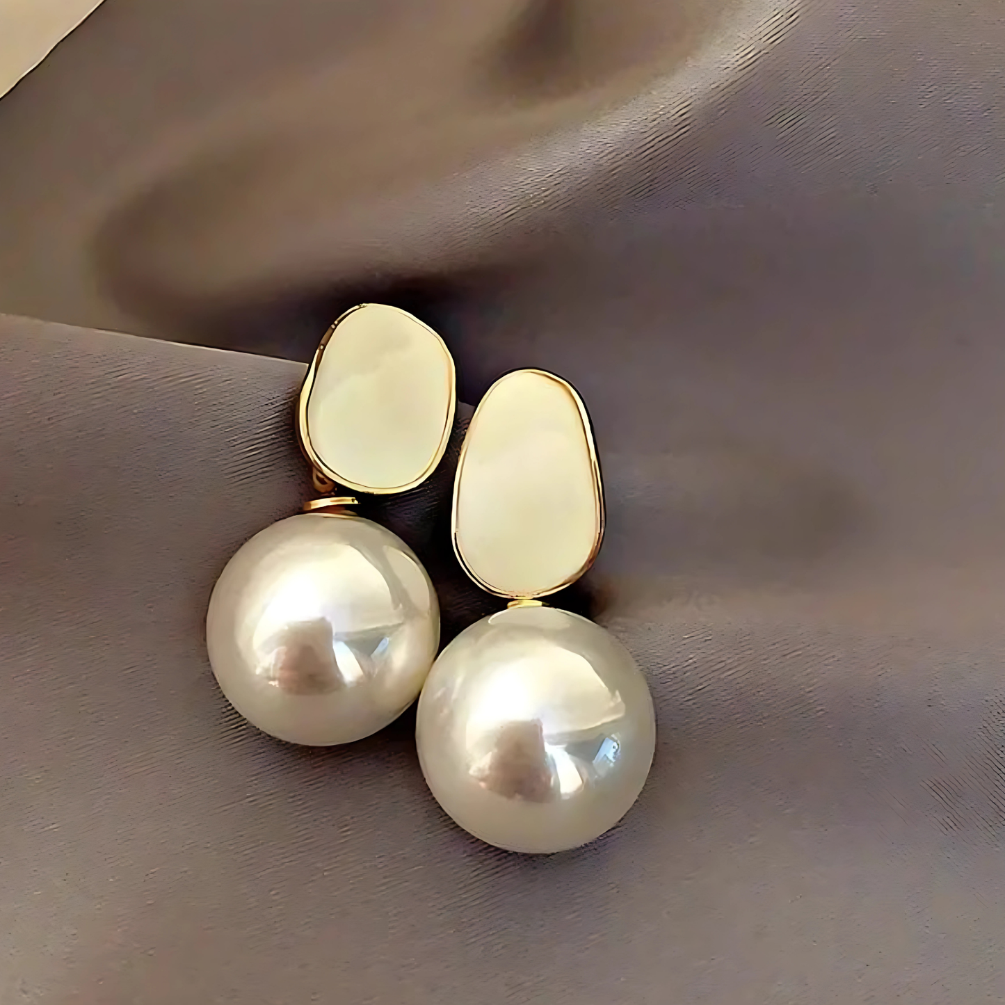 Gold Tone Creamy White Faux Pearl Dangles