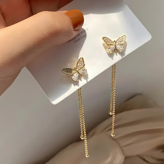 Gold Tone Crystal Butterfly Chain Dangles