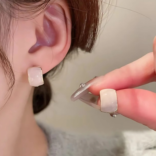 Gold Tone Pale Pink Stone Square Studs